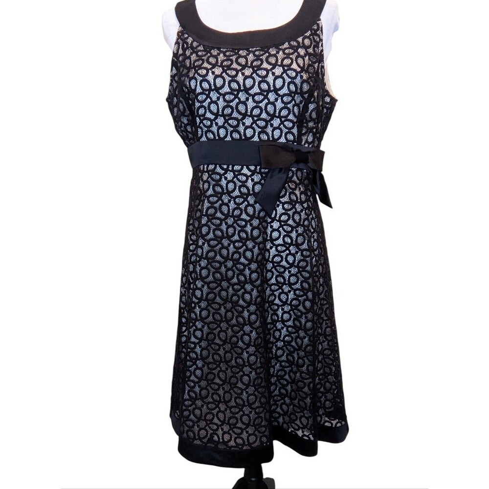 TAHARI Midi Dress Black Lace Wedding Guest Garden Party Size 10